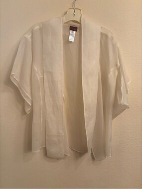 Kenzo Vintage Cream Sheer Silk Kimono Style Blouse with Wide Silk Belt